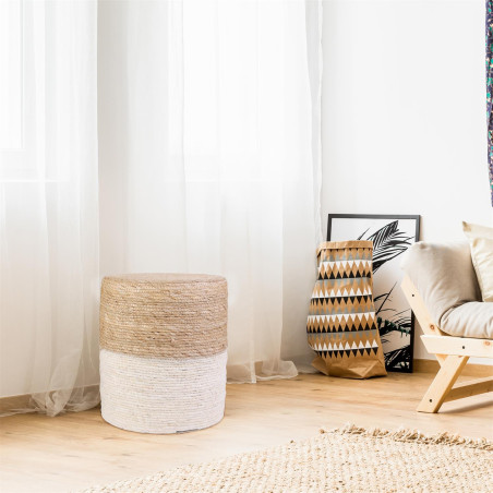 Lot de 2 Poufs ronds tressés naturel et beige - ESTIO