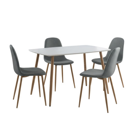 Ensemble repas table blanche + 4 chaises assises gris foncé - LEONIDOR
