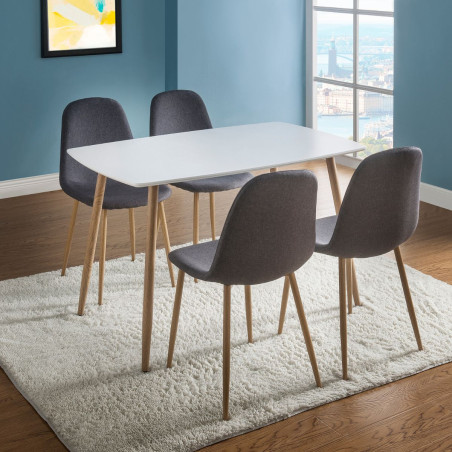 Ensemble repas table blanche + 4 chaises assises gris foncé - LEONIDOR