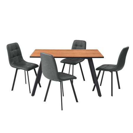 Ensemble repas table rectangulaire aspect bois + 4 chaises gris foncé - NAZAROR