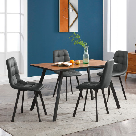 Ensemble repas table rectangulaire aspect bois + 4 chaises gris foncé - NAZAROR