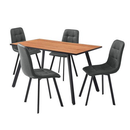 Ensemble repas table rectangulaire aspect bois + 4 chaises gris foncé - NAZAROR