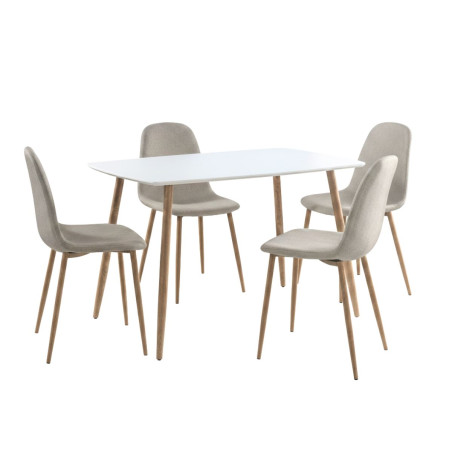 Ensemble repas table blanche et 4 chaises gris clair - LEONIDOR
