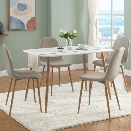 Ensemble repas table blanche et 4 chaises gris clair - LEONIDOR