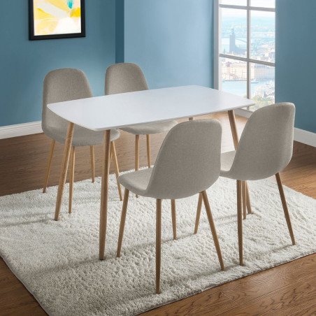 Ensemble repas table blanche et 4 chaises gris clair - LEONIDOR