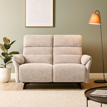 Canapé 2 places fixe tissu velours beige - LAM