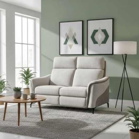 Canapé 2 places fixe tissu maillé ultra doux gris bicolore - SOLLYSOR