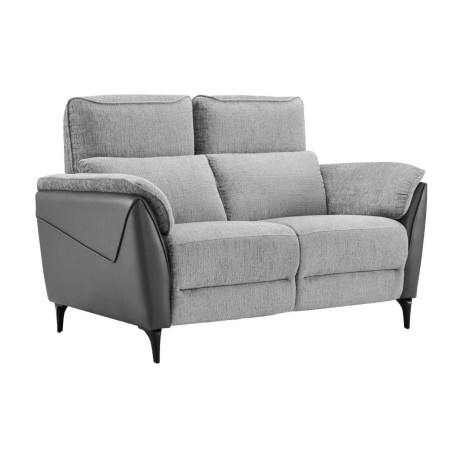 Canapé 2 places fixe bi-matière tissu chenillé et PVC gris - CELESTOR