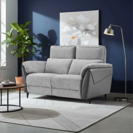 Canapé 2 places fixe bi-matière tissu chenillé et PVC gris - CELESTOR