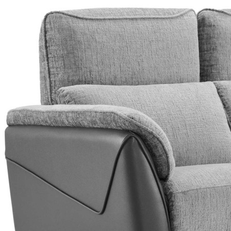 Canapé 2 places fixe bi-matière tissu chenillé et PVC gris - CELESTOR