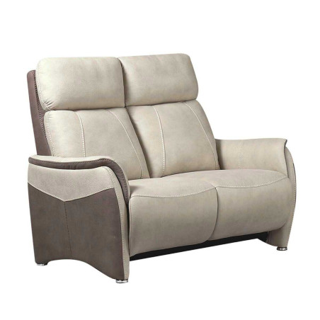 Canapé 2 places fixe tissu micro peau brun taupe et beige mastic - SANGYOR