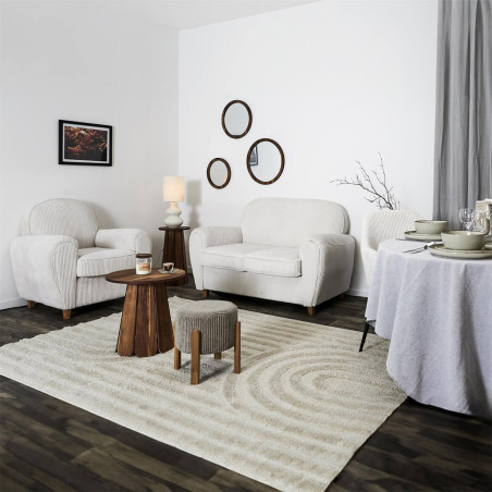 Canapé Club 2 Places Tissu Velours Côtelé Beige - GRANDI
