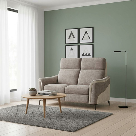 Canapé 2 places fixe tissu maillé ultra doux bicolore moka et beige - SOLLYSOR