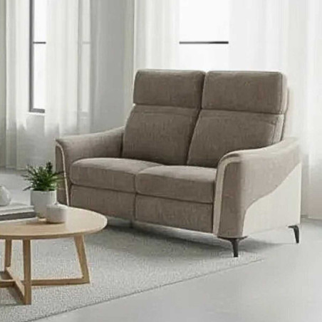 Canapé 2 places fixe tissu maillé ultra doux bicolore moka et beige - SOLLYSOR