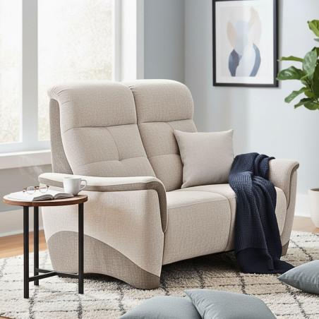 Canapé 2 places fixe tissu maillé ultra doux bicolore beige - AUSTRALOR