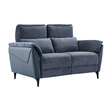 Canapé 2 places fixe bi-matière tissu chenillé et PVC bleu - CELESTOR