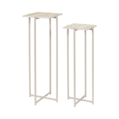 Sellettes gigogne plateaux aspect pierre métal laqué beige - BRIGS