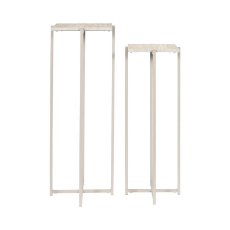 Sellettes gigogne plateaux aspect pierre métal laqué beige - BRIGS