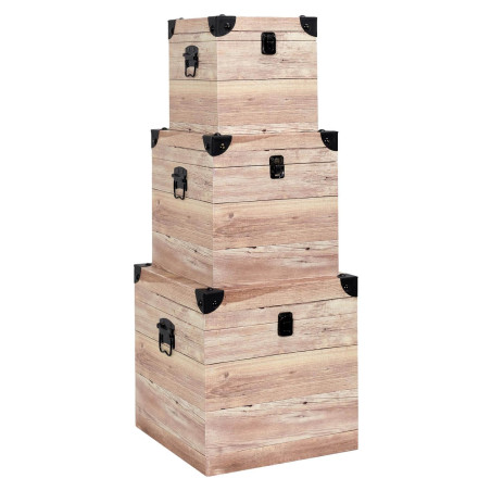 Lot de 3 Malles Cubes Aspect Bois Rosé - SAMIO