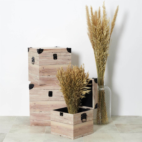 Lot de 3 Malles Cubes Aspect Bois Rosé - SAMIO