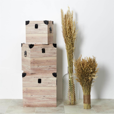 Lot de 3 Malles Cubes Aspect Bois Rosé - SAMIO