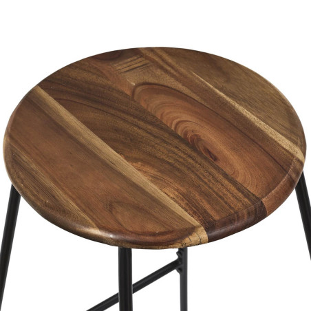 Tabouret de bar métal noir et assise acacia - LUCIAN