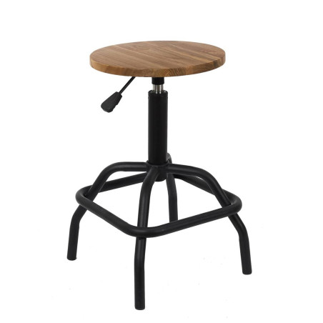 Tabouret réglable vintage en bois d’orme et métal - VETAURAN