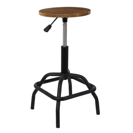 Tabouret réglable vintage en bois d’orme et métal - VETAURAN
