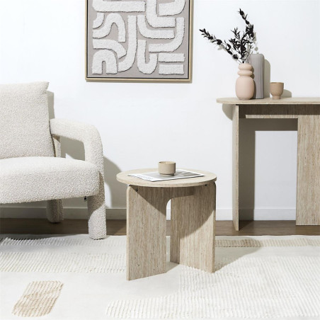 Table d'appoint Ø45cm aspect travertin en MDF - TRIVAN