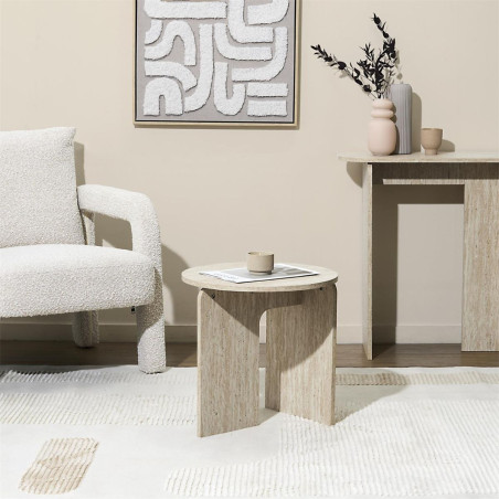 Table d'appoint Ø45cm aspect travertin en MDF - TRIVAN