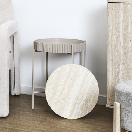 Table d'appoint plateau amovible aspect pierre beige - BRIGS