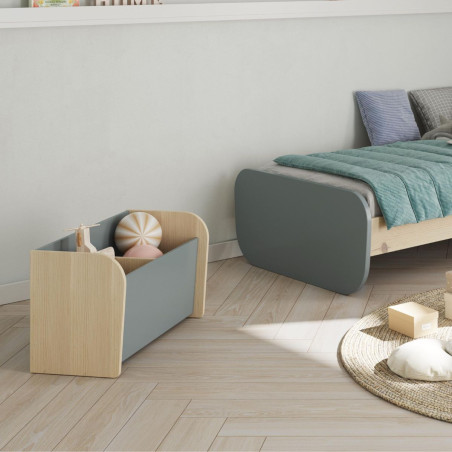Coffre à jouet en pin massif naturel et MDF laqué vert kaki - KAINEN