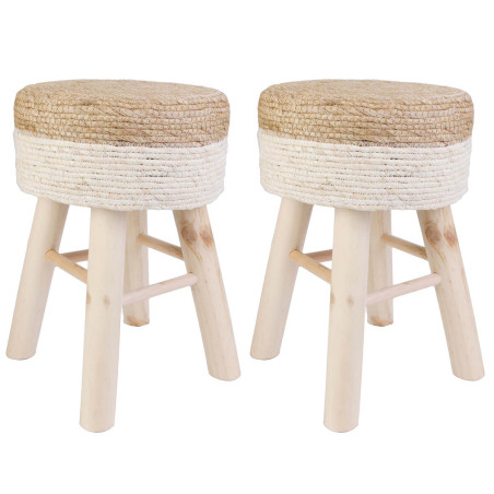 Lot de 2 Tabourets Tressés Naturel et Beige - ESTIO