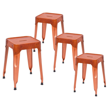 Lot 4 tabourets métalliques cuivre et cuir - LOREN