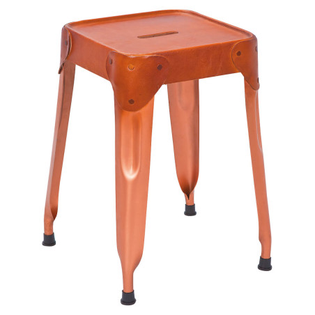 Lot 4 tabourets métalliques cuivre et cuir - LOREN