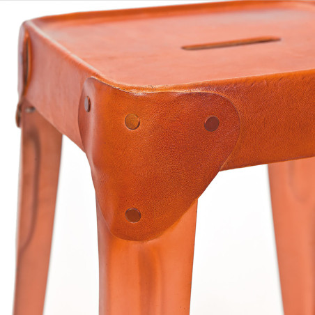 Lot 4 tabourets métalliques cuivre et cuir - LOREN