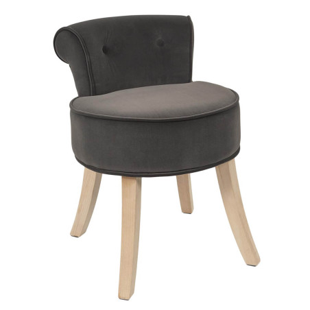 Tabouret avec dossier capitonné velours anthracite - NORIO