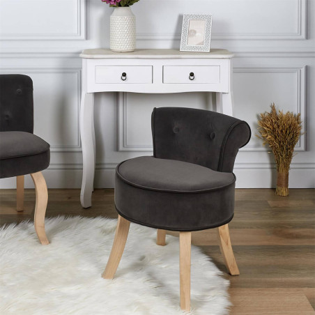Tabouret avec dossier capitonné velours anthracite - NORIO