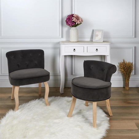 Tabouret avec dossier capitonné velours anthracite - NORIO