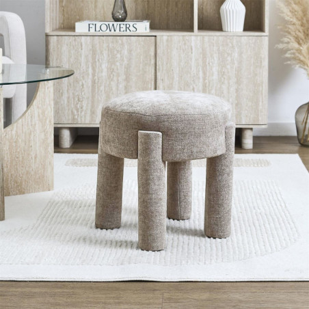 Tabouret d'appoint rembourré, tissu toucher doux taupe - EOLIS