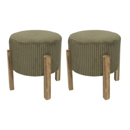 Lot de 2 tabourets en velours côtelé vert pieds acacia - AMORA