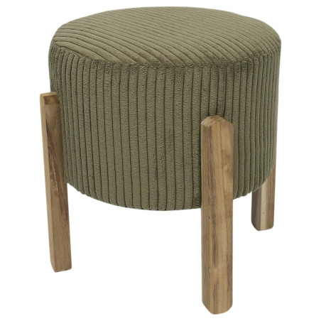 Lot de 2 tabourets en velours côtelé vert pieds acacia - AMORA