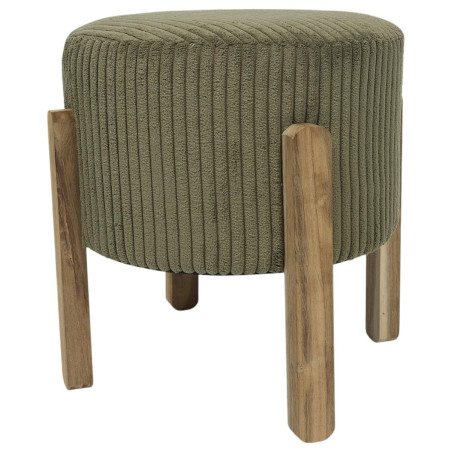 Lot de 2 tabourets en velours côtelé vert pieds acacia - AMORA