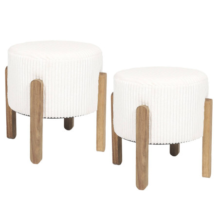 Lot de 2 tabourets en velours côtelé crème pieds acacia - AMORA