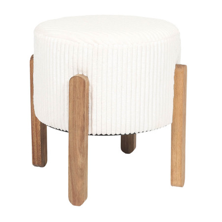 Lot de 2 tabourets en velours côtelé crème pieds acacia - AMORA