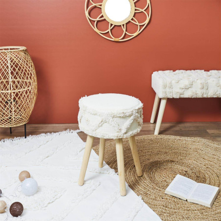 Tabouret scandinave beige motifs imitation fourrure - SKULO