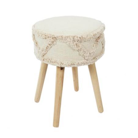 Tabouret scandinave beige motifs imitation fourrure - SKULO