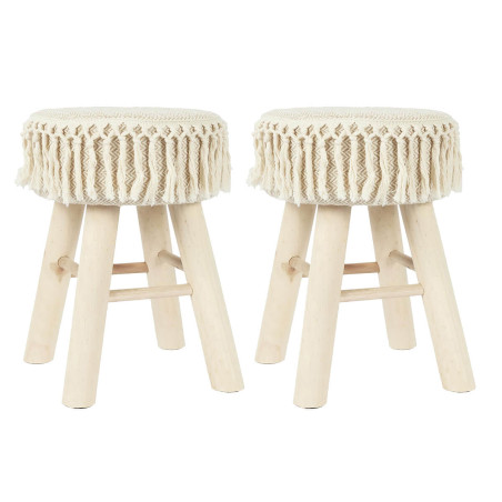 Lot de 2 tabourets assise décorative en tissu pieds en pin naturel - ORAILA
