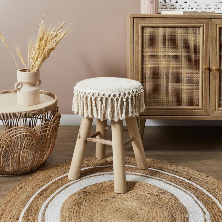 Lot de 2 tabourets assise décorative en tissu pieds en pin naturel - ORAILA