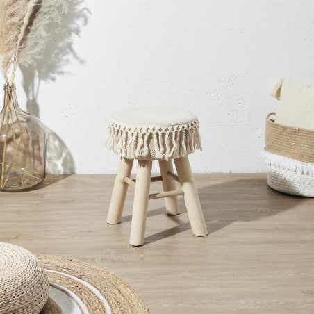Lot de 2 tabourets assise décorative en tissu pieds en pin naturel - ORAILA